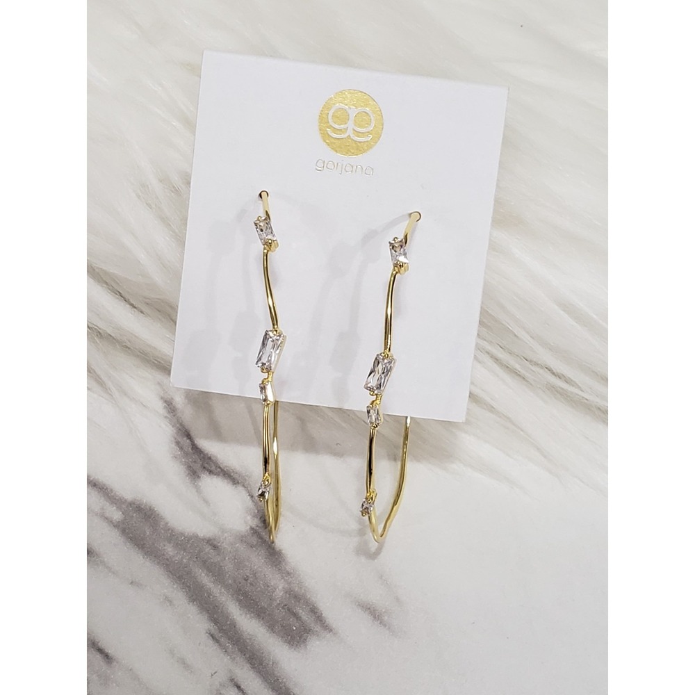 NEW GORJANA Amara GOLD TONE HOOP EARRINGS LARGE STATEMENT white cubic zirconia